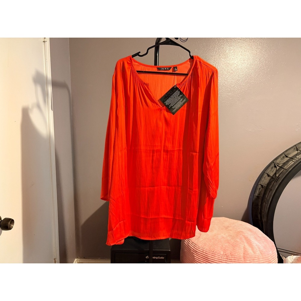 Iman‎ Orange Pullover Blouse 3/4 Sleeve Tunic Size 2X NWOT